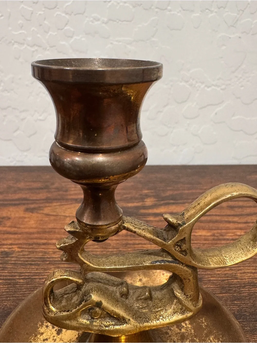 Vintage Dragon Devil Koi Fish Bronze Brass Chamber Candlestick Holder Finger